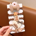 Brown hair ties set with cartoon bear and bow ornaments for girls on a card - Knitted Large Bow and Cartoon Bear Style