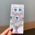 Girl mermaid jewelry set with beaded necklace shell pearl heart earrings and tail charm - Pink Purple Mermaid Tail Style