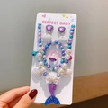Kids mermaid jewelry set with colorful pearls, seashell and blue fish tail charm - Purple Fish Tail Style