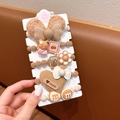 Cute coffee-colored hair scrunchies set featuring teddy bear and floral charms - Teddy Bear and Coffee Cup with Beaded Decoration Style