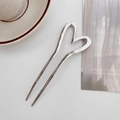 Forcina per capelli in metallo argentato a forma di cuore con design a doppio rebbio - Argento Lucido