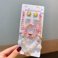 Kids ocean pearl jewelry set with pink shell pendants, necklace, bracelet and earrings - Card Pack (X194) / Pink-Yellow Gradient Style