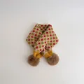 Detailed knit texture of children's floral scarf with brown pompom and yellow ribbing - Beige Base Yellow (5#)