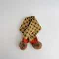 Detailed view of winter knit scarf with geometric patterns and brown faux fur pom-poms - Yellow Base Orange (6#)