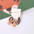 Set of two elastic coffee-colored hair ties featuring cute 3D resin cartoon bears - Cartoon Bear with Bowtie