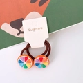 Cute brown elastic hair ties with colorful rainbow fruit charms on card for girls - Colorful Fruit Slice