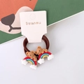 Süßes Kinder Haargummi Set mit braunem Bären und Regenbogen Harzanhängern auf Gummiband - Regenbogen Wolken Bär (5) / 2er Set