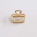 Elegant rectangle acetate claw clip with purple and yellow marble pattern and gold metal - Rainbow
