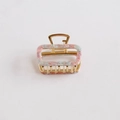 Square hollow acetate hair claw clip with pink and green marble pattern on gold metal - Pink and Green