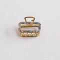Rectangular acetate hair claw with gold metal frame in marbled grey blue finish - Vintage Green