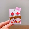 Children's New Year clip-on earrings with cute cartoon girl in red Chinese dress - Fu Doll