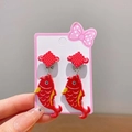 Children's festive red koi fish dangle clip-on earrings for girls, Chinese style accessories - Carp