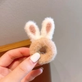 Cute white and brown plush bunny ears hair clip with soft faux fur texture for girls - Brown Rabbit Ear Scrunchie