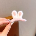 Pink plush bunny ears hair clip for children featuring soft fuzzy faux fur material - Pink Rabbit Ear Hair Clip