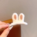 Cute fuzzy white rabbit ear hair clip with pink inner detail for girls' autumn style - Beige Rabbit Ear Hair Clip