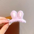 Cute pink and white plush rabbit ear hair clip with soft fuzzy texture for girls - Purple Rabbit Ear Hair Clip