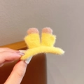 Cute fuzzy yellow rabbit ear hair clip in soft plush knit material for girls - Yellow Animal Ear Hair Clip