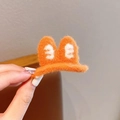 Cute orange fuzzy bunny ear hair clip with white embroidery detail for girls - Orange Rabbit Ear Hair Clip
