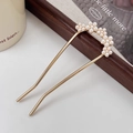 Forcina per capelli a U dorata con eleganti grappoli di fiori di perle bianche - Stile Fiore di Perla Oro (X358-1) / Oro