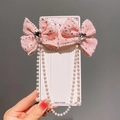 Pinzas para el pelo con lazos de tweed rosa con perlas y pedrería para niñas - Lazo Rosa