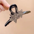 Eleganter schwarzer Haarklammer mit doppelten Strass-Sternen für schicke Hochsteckfrisuren - 12.5CM / Stern Grau