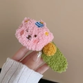 Süße rosa Plüschbär-Haarklammer mit gelber Bommel und grüner Samtbasis für Frauen - Rosa Bär (Haarklammer)