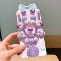 Kids ocean shell jewelry set featuring pearl necklace, bracelet, earrings and ring - Card Packaging / Purple
