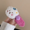 Süße weiße Plüsch RJ Haarspange mit weichen rosa Lammwolle Kugeln für Frauen - Weißer Bär (Haarklammer)