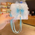 Fermaglio per capelli a farfalla blu con perle bianche e nappe lunghe in nastro - Stile gemma farfalla blu (1)