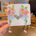 Handgefertigte rosa Blumen-Haarspangen mit langen Quasten für Mädchen im Hanfu-Stil - Rosa Blume Schmetterling Quaste Haarkamm (1)