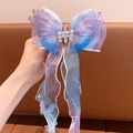 Haarklammer für Mädchen mit lila-blauem Organza-Schmetterling und langen Bändern - Lila Blau Verlaufsstil