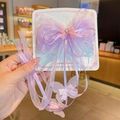 Violetter Netz-Schmetterling-Haarclip mit Pailletten-Schleifen und langen Bändern - Lila Netz Schleife Stil (5)
