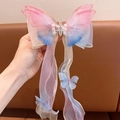 Schleife Haarspange mit rosa-blauem Farbverlauf, Tüll und Perlen für kleine Mädchen - Rosa Blau Verlaufsstil