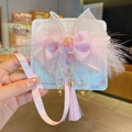 Eleganter rosa Schleife Haarclip mit Federn und Perlen für Mädchen Hanfu - Rosa Federbogen Quasten-Stil (6)