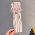 Pink butterfly hair accessory with layered gauze wings and long silk tassels for girls - Light Pink Butterfly Elegant Tassel Style (5)