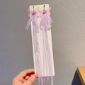 Elegant purple butterfly tassel earrings with faux pearls and organza fabric ribbons - Purple and Pink Butterfly Flowy Tassel Style (7)