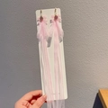 Sweet pink bow earrings with rhinestones, pearls and long mesh ribbons for girls - Pink Glitter Bow Ribbon Tassel Style (9)