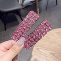 Paar rechteckige wellenförmige rosa Haarspangen mit funkelndem Strass für süßen Stil - Rechteck / Rosa Strass