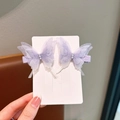 Paire de barrettes papillon violet clair avec broderie, ailes en tulle et perles - Perle Violette