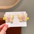Sweet butterfly hair clips with pink embroidery and yellow fabric-wrapped duckbill clips - Yellow Embroidery