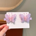 Sweet lavender embroidered butterfly hair clips with delicate lace texture for girls - Purple Embroidery