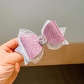 Nœud à cheveux licorne pour fille avec paillettes roses et une grande pierre brillante - Style Nœud Diamant Rose (X398-1)