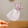 Pink unicorn star magic wand for girls with silver glitters and white mesh tutu bow - Pony Magic Wand Style (X398-5)