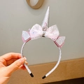 Girls unicorn headband with silver glitter ears and a pink mesh bow accessory - Rhinestone Unicorn Headband Style (X398-6)