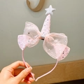 Pink unicorn headband with organza bow and silver glitter star for girls' parties - Pentagram Headband Style (X398-7)
