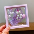 Kids purple beaded necklace set with shell pendant in a square floating display box - Box Packaging / Purple