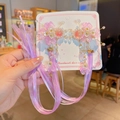 Horquillas de flores de cerezo rosa con cintas largas moradas y detalles de perlas - Púrpura Chu Dai