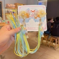 Pinzas para el pelo chinas tradicionales con flores amarillas, perlas y borlas largas - Estambre Verde