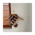 Cozy knit baby scarf with colorful plaid pattern and brown faux fur pompom accents - Plaid Beige (14#)