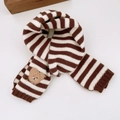 Brown and white striped knit baby scarf featuring a cute bear patch detail - Striped Bear (24#)